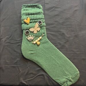Green Socks with Gold and Black Embellishments